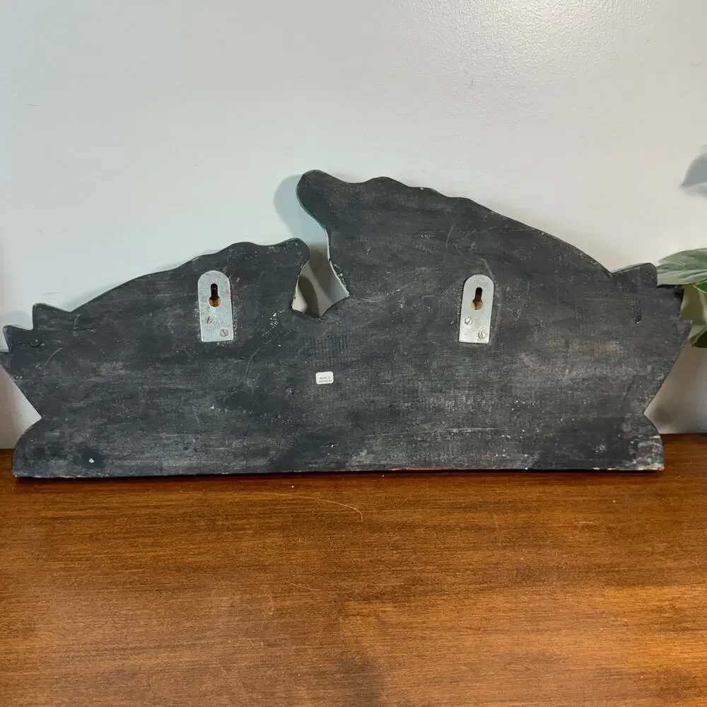 Hand Painted Wooden Frog Wall Key Holder Folk Art Country Cottage 4 Hook Rack
